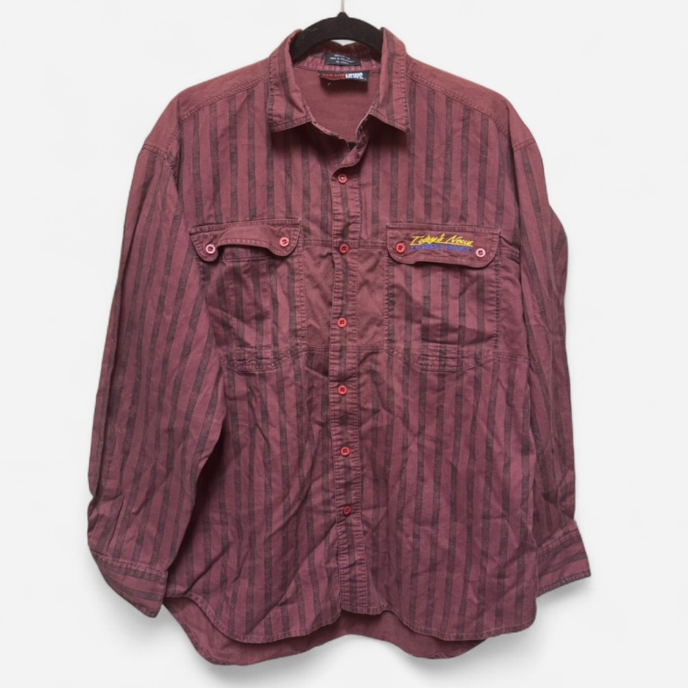 Today's News Men’s Burgundy and Black Striped Button-Up Shirt